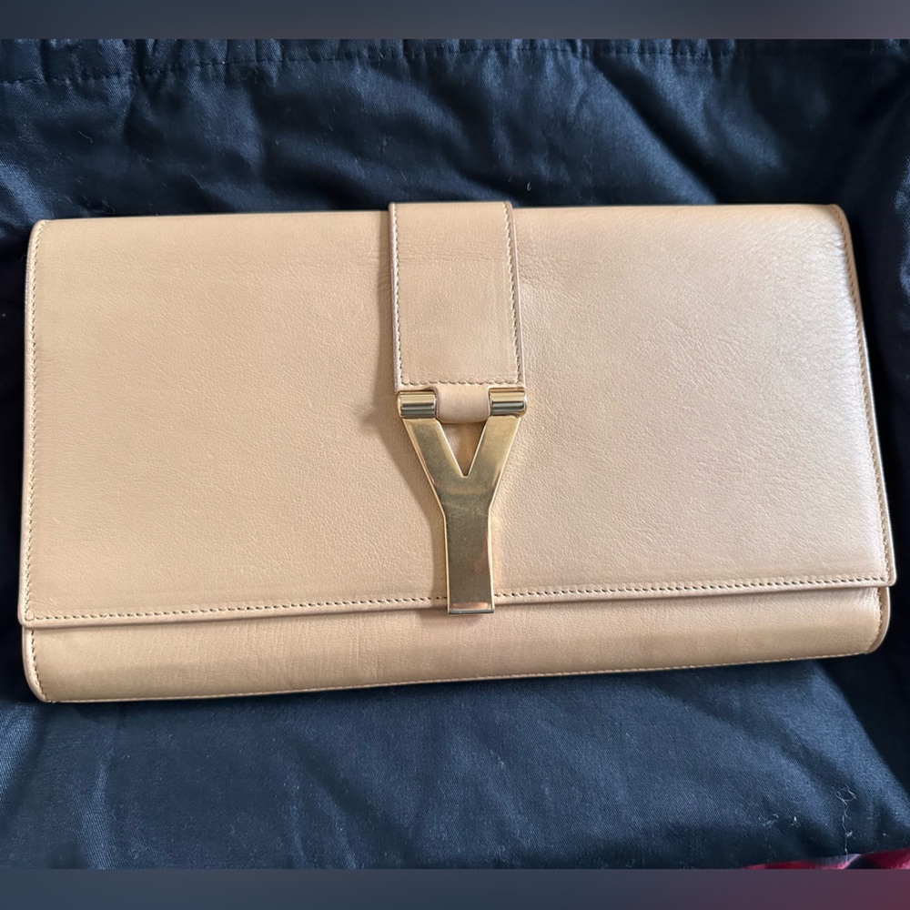 Used YSL tan clutch